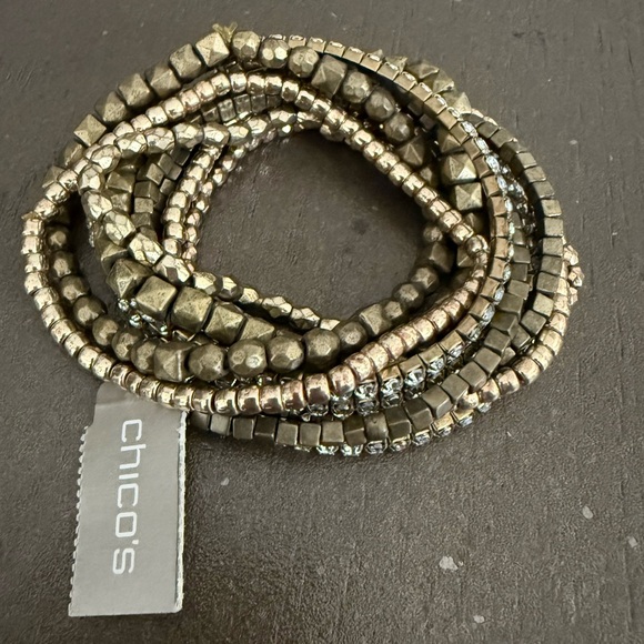 Chico's NWT Metallic Chunky Beaded Stretch 11 Bracelet Collection Bronze Gold - Picture 8 of 12